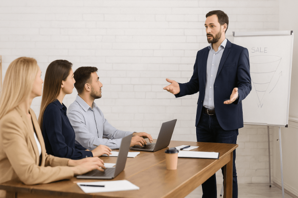 Sesión de formación presencial en atención al cliente